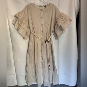 Italy Cristina Vergani Cotton Dress Cottagecore Milkmaid Prairie Flutter Sleeve